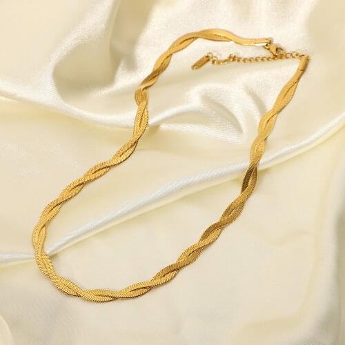 Fashion Stainless Steel Gold Plated Chain Double Crossed Flat Snake Chain necklaces for women