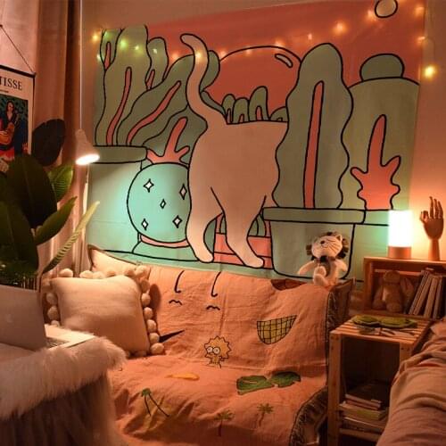 Cartoon Cat Kawaii Tapestry Wall Hanging Indoor Home Bed Room Dorm Room Decor Rectangle Cute Indoor Decoration Korea Tapestry