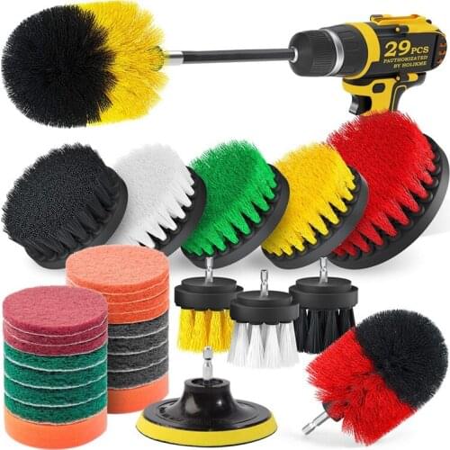 29Pcs Drill Brush Attachment Set Drill Brush with Extended Attachment Cleaning Accessories for Bathroom, Car, Kitchen