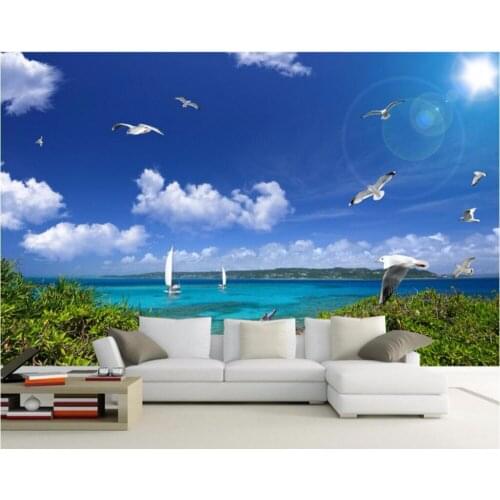 3d room wallpaper custom mural non-woven picture sky white cloud sea gulls decoration painting photo wallpaper for walls 3 d
