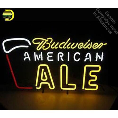 Budweise American ALE Neon Light Sign GLASS Tube Handcraft Beer Wall Light Signs lampara neon personalized Lamp neon light wall