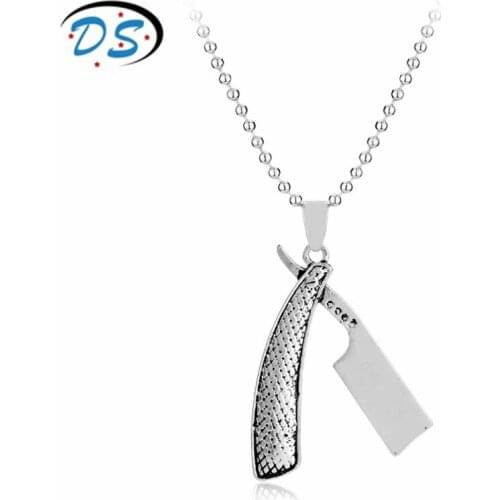 Barber Shop Razor Blade Necklace Hairdresser Tools Model Pendants Necklaces for Women Man Gifts Souvenir Jewelry