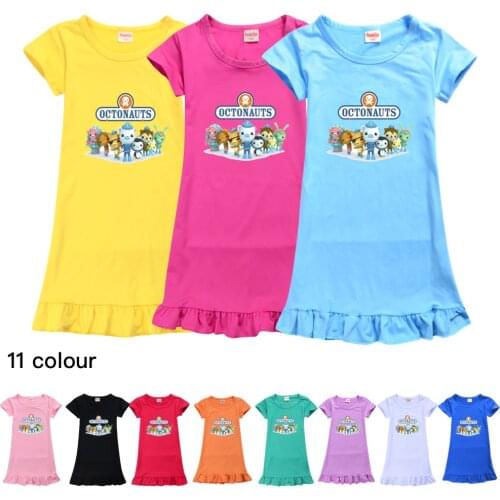 OCTONAUTS Girls Dress Ice Silk Short-sleeved Pajamas Nightdress Homewear Free Shipping Girls Pajamas Kids Dresses Girl Nightgown