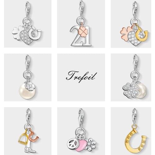 Lucky Heart Horseshoe Clover Charm Pendant,Fashion Jewelry 925 Sterling Silver Trendy Gift For Women Men Fit Bracelet Necklace