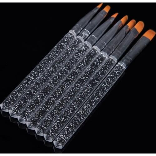 Wholesale 100sets New Excellent 7Pcs Professional Manicure UV Gel Brush Pen Transparent Acrylic Nail Art Painting Drawing Brush