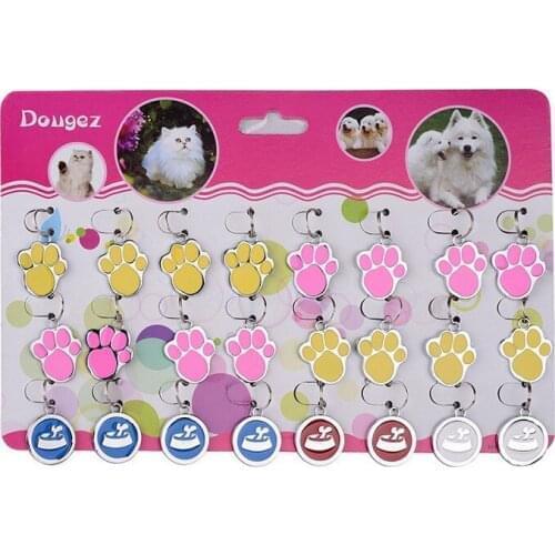 Quevina200pcs/Lot Cute Engraved Paw Design Zinc Aluminium Alloy Pet Dog Necklace Identity Card Pets Collar Ring Tag with Keyring