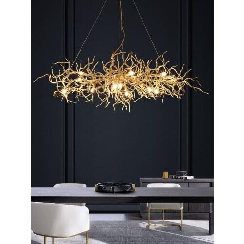 Post-Modern light luxury LED restaurant chandelier decoration Nordic reception lamps simple aluminum art bar tree Chandelier