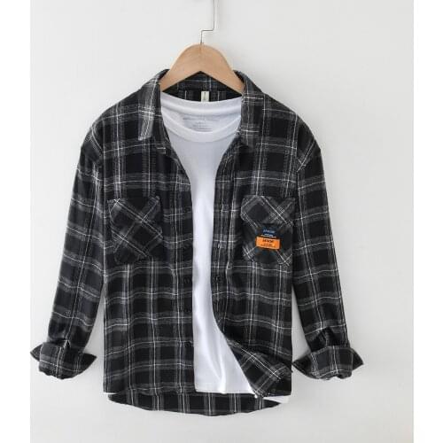 2020 autumn and winter blended cotton fashion high-end mens casual long-sleeved shirt Slim big plaid shirt brand mens shirts