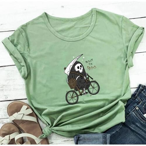 Horror Graphic Print Halloween Shirt Funny 100%Cotton Women Tshirt Unisex Funny Summer Casual Short Sleeve Top Holiday Tee