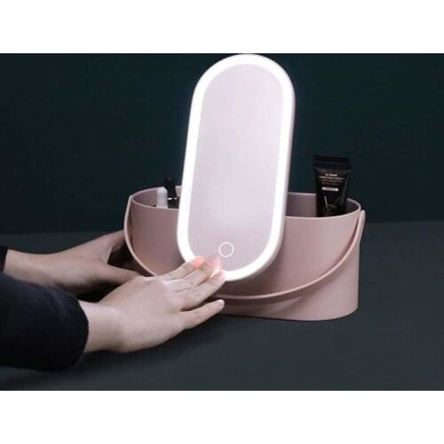 LED Touch Screen Illuminated Makeup Mirror Box Multipurpose Portable Storage Bag Travel Cosmetic Organizer Beauty Case Tools