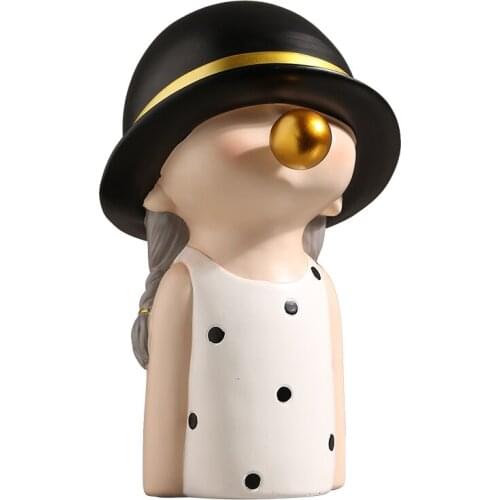 Creative Resin Bubble Gum Hat Boy and Girl Sculpture Decor Living Room Bookcase Desktop Art Crafts Character Statue Home Decor