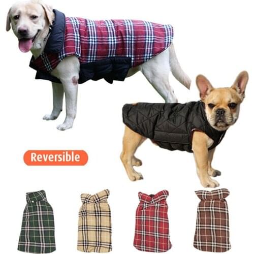Windproof Reversible Plaid Pet Vest Winter For Furry Collar Coat Warm Pet Apparel Dog Jacket For Small Medium Large Dogs Clothes