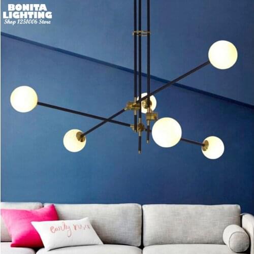 Magic beans minimalist geometric lines modern hanging lamps Round glass ball LED molecular pendant lights for high ceiling