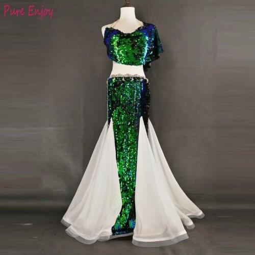 Women New Belly Dance Set New Sequins Oriental Dance Dance Competition Costume Top+Skirt 2pcs dance Costumes