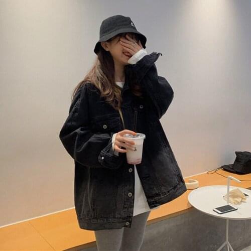 Spring Womens New Harajuku Denim Jacket Autumn Korea Vintage Oversize Loose Long-sleeved Ladies Fashion Casual Solid Jeans Coat
