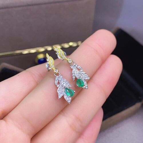 925 sterling silver real Natural green Emerald Stud Earrings fine Jewelry gift women wedding plant new 3*4mm jce0304815agml