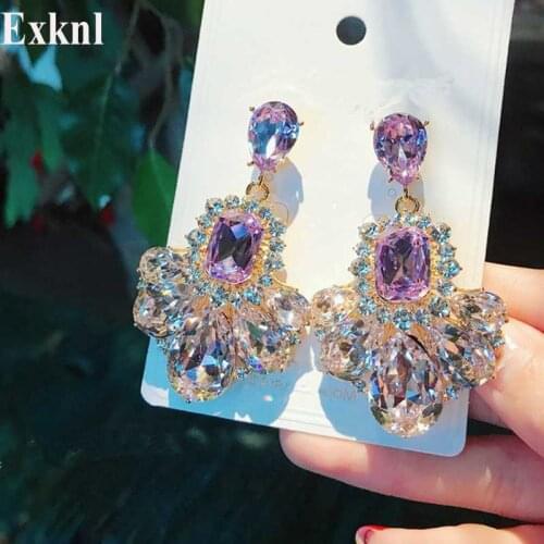 Exknl Wedding Tassel Long Drop Women Earrings Statement Rhinestone Fashion Dangle Flower Bohemian Jewelry Earrings For Women