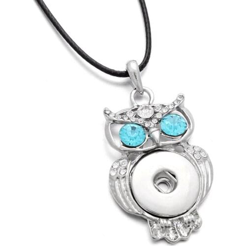 Wholesale Snap Jewelry Crystal Owl Pendant Necklace 18mm Snap Button Necklaces Women Bohemia Snap Chains Necklaces
