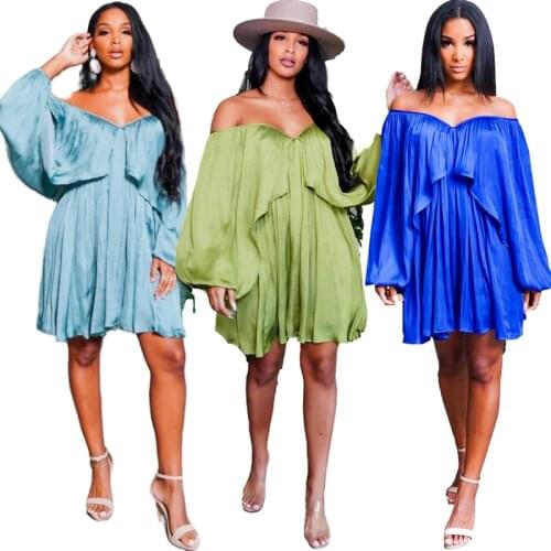 Dress Women Summer 2021 Wholesale Sweet Loose Solid Butterfly Shoulder Open Back Chiffon Mini Dresses Streetwear Dropshipping