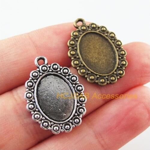 10Pcs Retro Tibetan Silver Antiqued Bronze Tone Flower Oval Picture Frame Charms Pendants 18x24mm