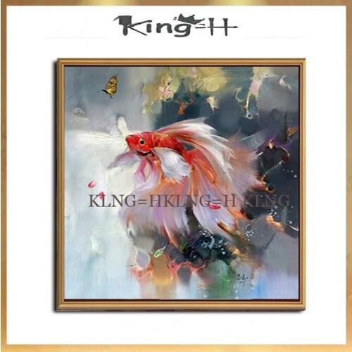 100% Handmade Modern Abstract Gold Fish Knife Oil Painting on Canvas Pure Hand Painted Unique Fine Art Acrylic Picture