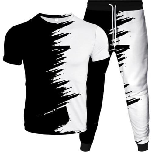 Black White Yin Yang Gossip Harajuku Skull Anime Printed Men Women Fashion Clothes Tracksuit Male T-Shirt+Jogger Pants 2Pcs Sets