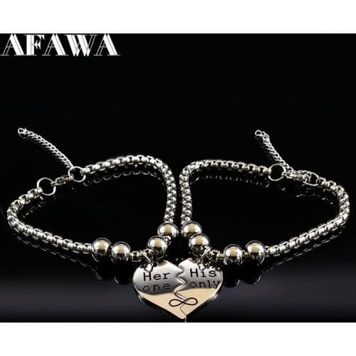 2021 Her One His Only Stainless Steel Couple Bracelet for Women Silver Color Chain Bracelet Jewelry acero inoxidable B17982