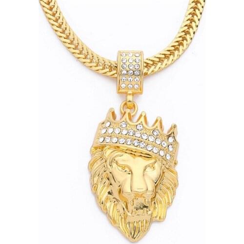 2021 New Fashion Punk Hip Hop Crown Lion Head Necklace Mens Hiphop Pendant Boutique Jewelry Accessories Gift Collar De Hombre
