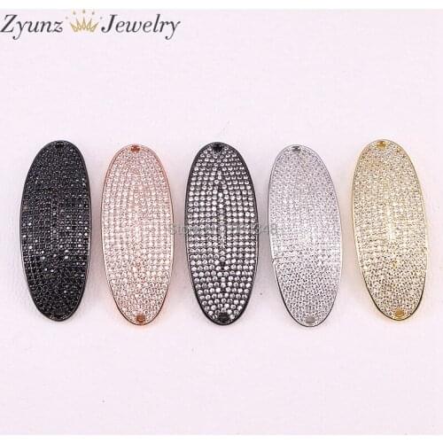 5PCS ZYZ298-1581 Jewelry Making Supplies Micro Pave CZ Rhinestone Crystal Jewelry Oval Spacer Bracelet Connector Beads