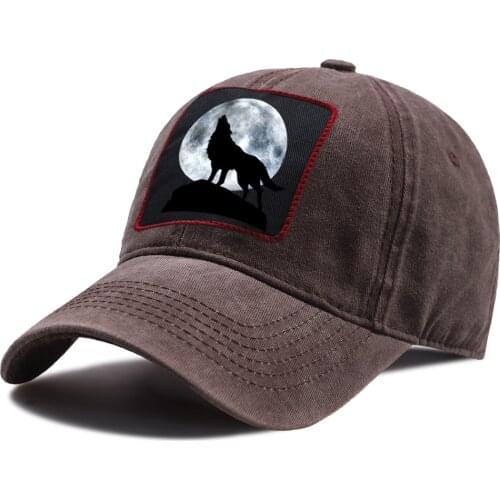 Outdoor Casual Unisex Baseball Caps Adjustable Snapback Hat Moon Wolf Vintage Print Riding Hats Summer Sun Shade Baseball Cap