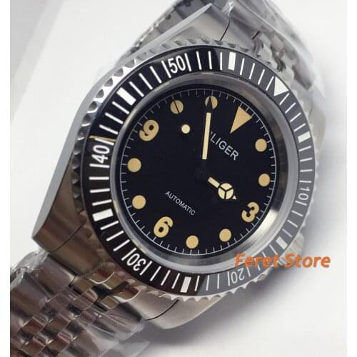 Bliger new 40mm silver case top mens watch sapphire glass ceramic bezel luminous stainless steel Luminous mens automatic watch