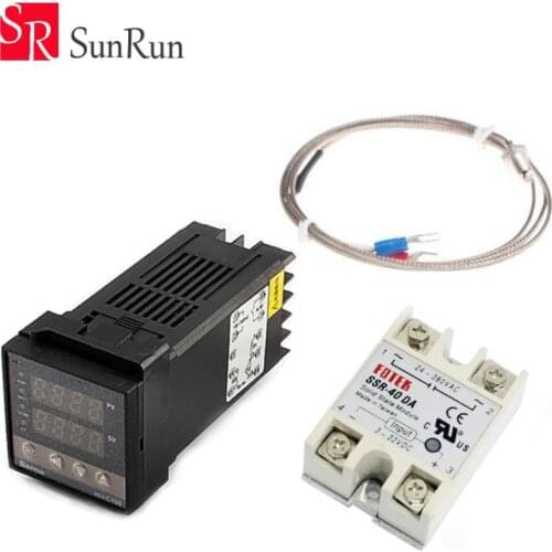 Digital PID Temperature Controller Thermostat REX-C100 + Max.40A SSR Relay + K Thermocouple Probe High Quality