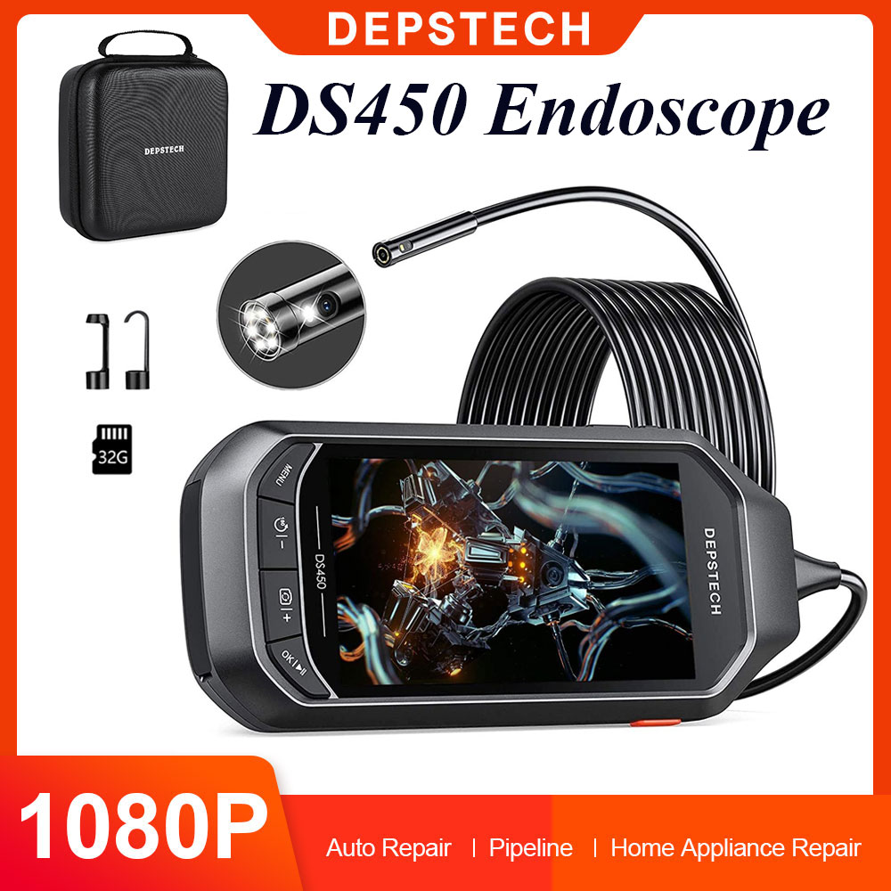 DEPSTECH Endoscope Dual-Lens 4.3" IPS Screen 1080P HD+ Inspection Camera Industrial Borescope with 3000mAh Battery and 32GB Card