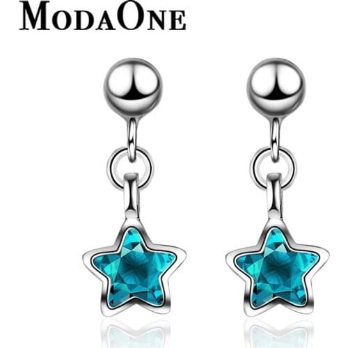 Small Cute Blue Crystal Star 925 Sterling Silver Stud Earrings For Women Korea Style Fashion Ladies Girl Jewellery