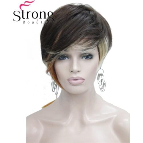 StrongBeauty Short Soft Asymmetrical Brown Blonde Mix Wig heat freindy Full wig COLOUR CHOICES