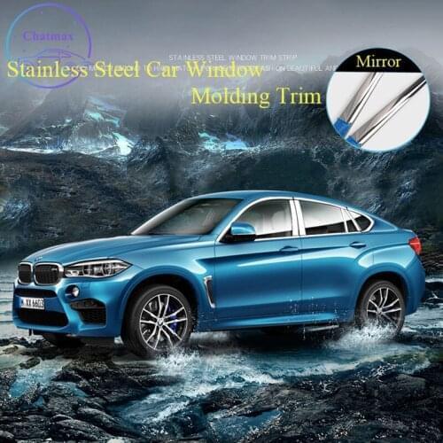 Stainless Steel Bar Car Window Molding Trim for BMW X6 2008-14 2015-20 Car Door Window Edge Mid Pillar Bright Strip Decoration