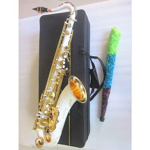 New Bb Tenor Saxophone Professional Brass White gold key B Flat Musical Instruments Sax with Case Mouthpiece