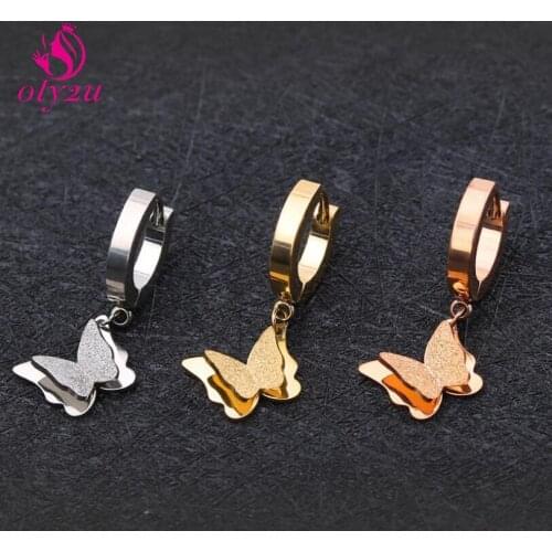 Oly2u Valentines Dating Acessories Cute Stainless Steel Double Butterfly Hoop Earings for Women Christmas Gift Bijoux Femme