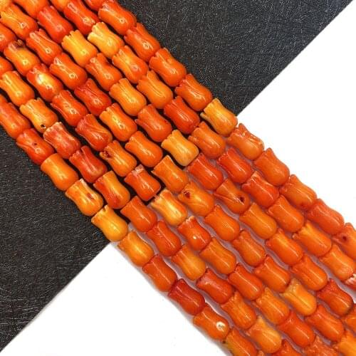 Orange Coral Beads 6x9mm Flower Shaped Coral Beads for Handmade DIY Fashion Necklace Bracelet Accessories, Length 15 Inches
