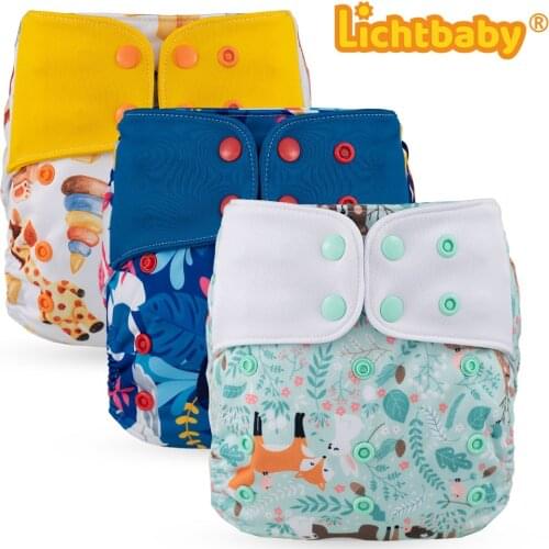 Lichtbaby New Pattern Baby Cloth Pocket Diaper 4-17kg One Size Fit All Nappy Reusable Washable Printing Baby Girl Boy Newborn NB