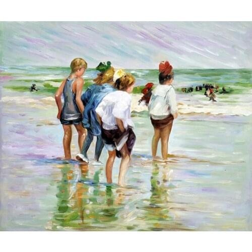 Portrait Art for Home Decor Summer Day, Brighton Beach Edward Potthast Canvas Wall Painting Hand Painted Impressionist