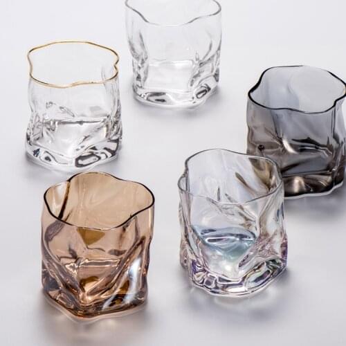 Irrgular Whisky Glass 260ml Lead Free Transparent Colourful Grey Amber Glass Brandy Water Milk Juice Beer Cup Nordic Style