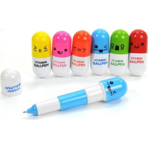 1PCS Cartoon Novelty Creative Retractable Pill Shape Smiling Face Ballpoint Pen Promotional Gift Stationery Student Prize