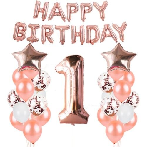 Happy Birthday Rose Gold Number Foil Balloon Party Decorations Kids First 1st 2nd 3rd Birthday Baby Shower Boy Girl Baloons