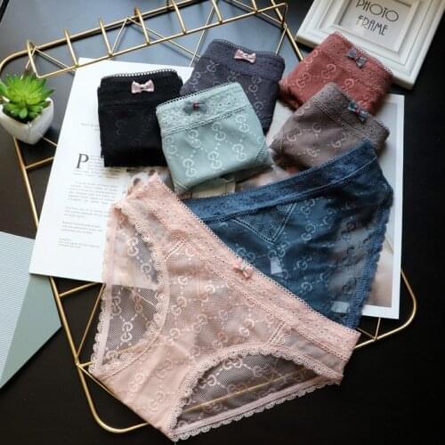 Sexy Underwear Letter Embroidery Hollow Out Lace Mesh Girl Briefs Low-Rise Temptation Lingerie Breathable Seamless Women Panties