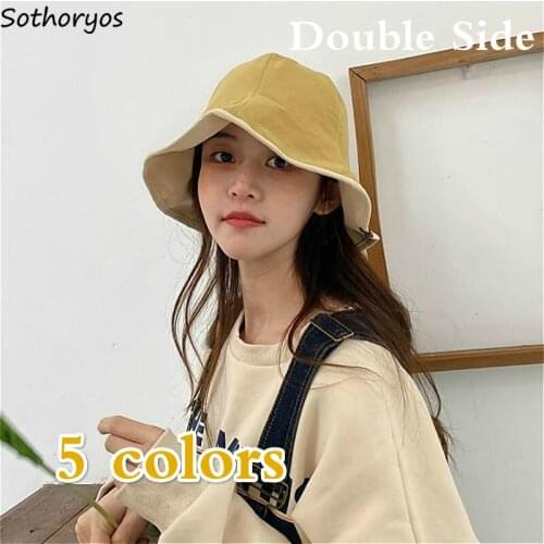 Bucket Hats Summer Wide-brim Leisure Sunbonnet Double-sided Pleated Solid Korean Style Basin Hat Fisherman Caps Chic Fashion New
