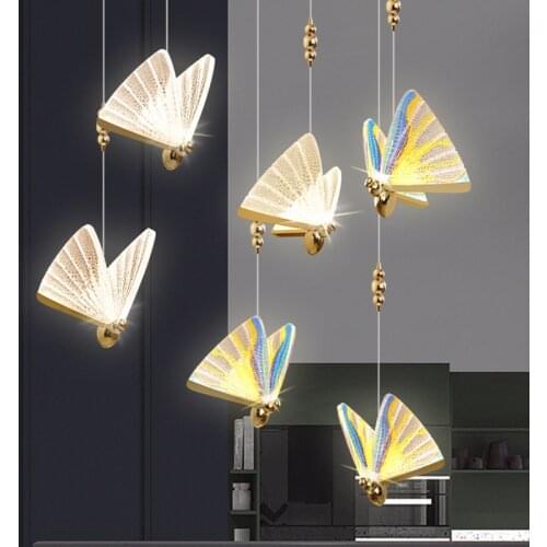 Modern Pendant Lamps Butterfly Luxury Stair for Bedroom Hanging Bedside Indoor Lighting Dining Room