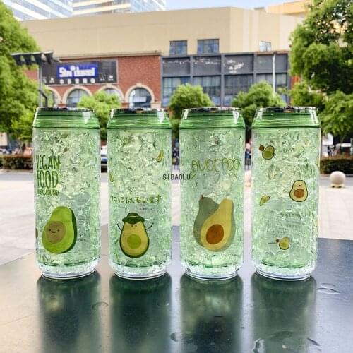 New Internet Celebrity Drink Ice Cup Double Wall Cooling Iced Cup with Straw Double Layer Fruit Student PlasticFrost WaterBottle