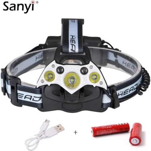 LED Headlamp 7000Lm 3*XML T6+2*XPE Head Flashlight Torch 5 Modes Rechargeable Head Light Forehead Lamp Head Fishing Headlight