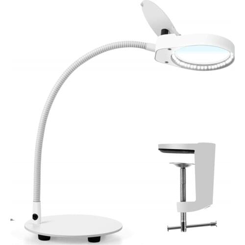 2-in-1 Ultra Bright LED Dimmable Magnifying Desk Lamp& Clamp 3X10X 8X15X Real Glass Lighted Magnifier with Flexible Gooseneck